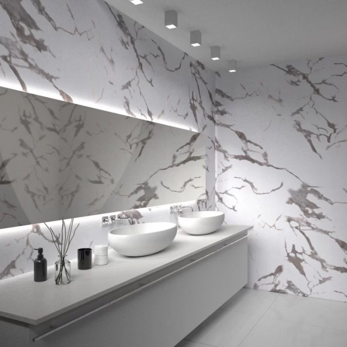 ПВХ панель (ВЕК) «Каррара Бьянка»  ламинация бесшовная 500*2700*9мм